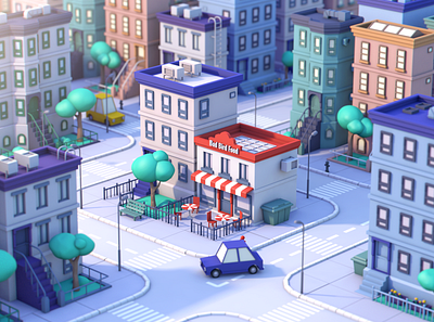 Small town 3d c4d city house illustration town
