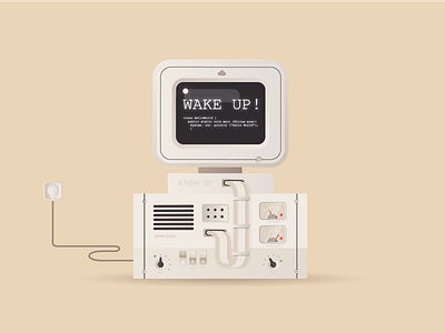 WAKE UP! code computer illustration minimal retro screen vintage