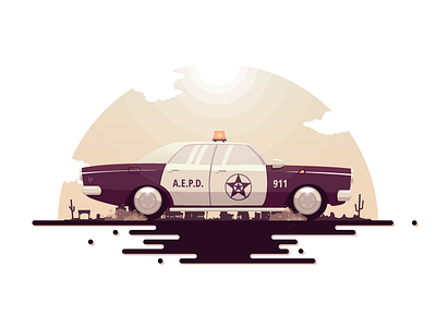 Police car car desert illustration police retro sheriff