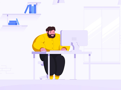 Big man at work 2d character illustration office vector