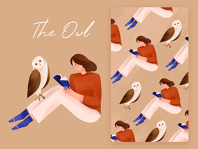 Illustrations-Girl and bird illustration bird owl