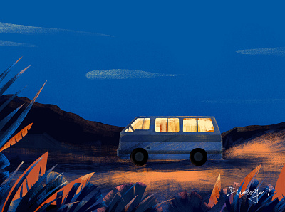 The night bus design illustration illustrations night paint