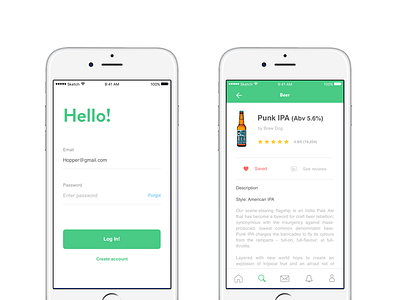 Hopper Beer App app beer clean creative green sketch ui ux