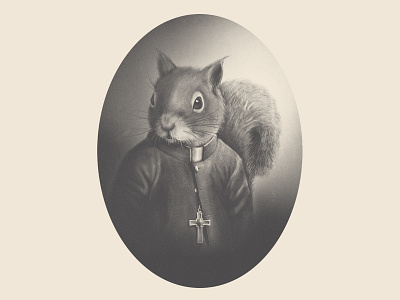 Acerum by SacreFils blackandwhite branding catholic character illustration label maple packaging priest process process video procreate religion squirrel