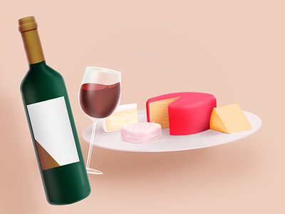 Wine & cheese bottle by hand cheese classy illustration photoshop plate servings style frame wine