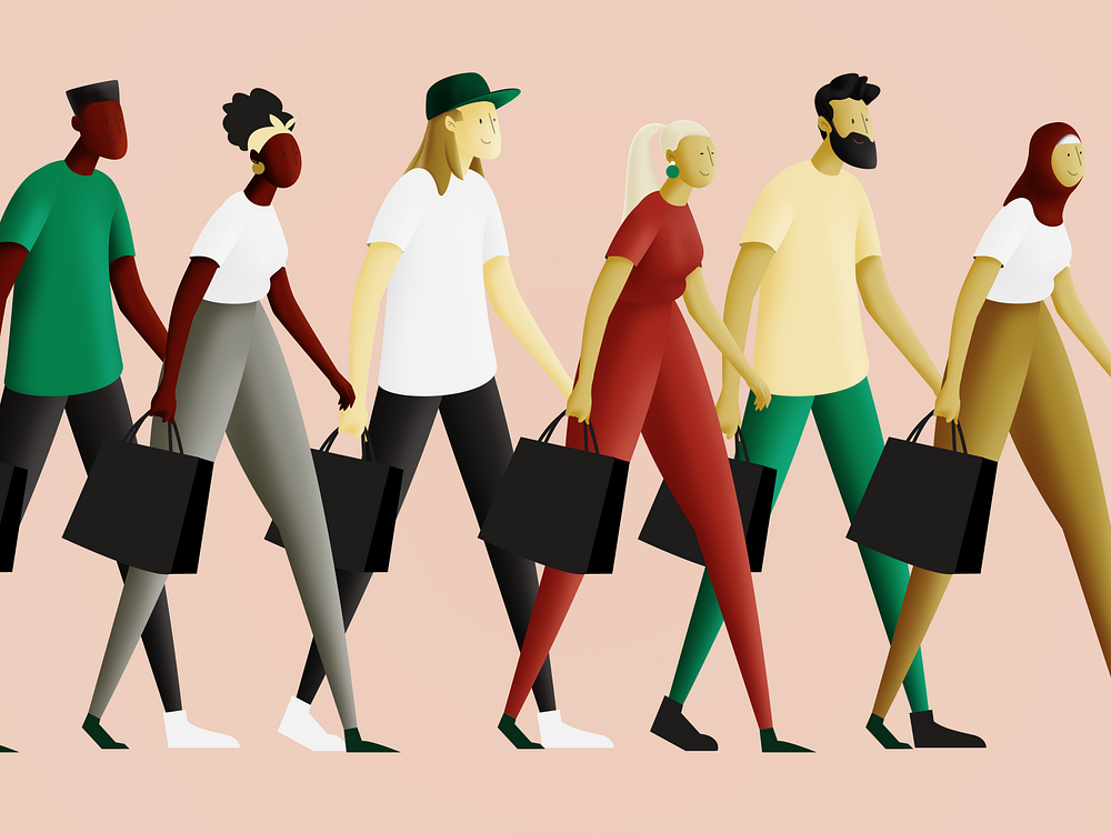 Shopping character design by iamcarlito on Dribbble