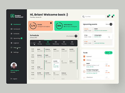 Dashboard concept for high school students clean concept dashboard design google fonts grade homepage idea minimalism performance schedule school simple student table task ui ux web