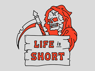 Life is short character character design illustration minimal reaper skeleton skull vector