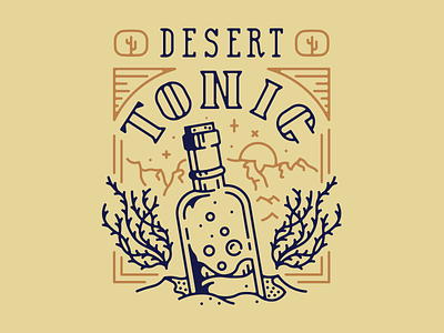 Desert Tonic badge branding desert design illustration label logo minimal ocotillo southwest vector vintage
