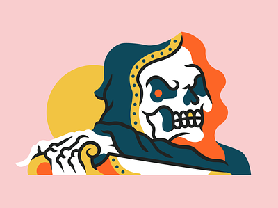 Reaper character dagger flat grim reaper illustration minimal skeleton skull tattoo vector