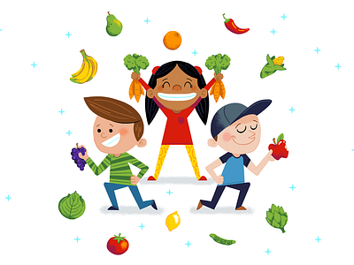 Fruit N' Veggie Kids character design childrens cute fruit health illustration kid lit minimal nutrition vegetables