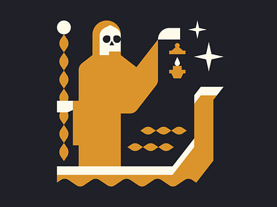 Charon character character design charon ferryman flat geometric grim reaper illustration minimal skeleton skull vector