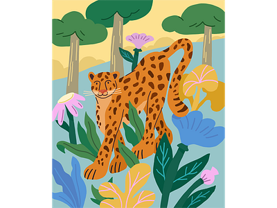 Leopard animal character color flower illustartor illustration leopard nature procreate sketch