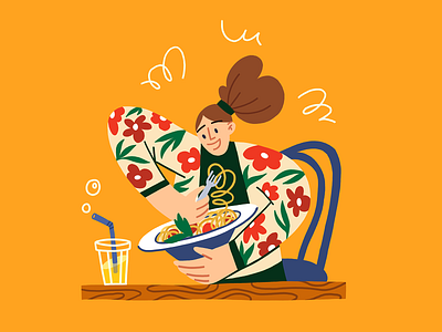 Pasta cafe character color dish food girl illustartor illustration italy pasta sketch