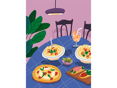Food 2d cafe color design digital dishes food food illustration illustartor illustration italy lamp menu pasta pizza plant procreate restaurant sketch texture
