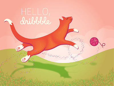 Hello, Dribbble! cat illustration kitty paula hanna pink playful poppyseed