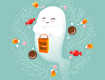 Candy Ghost candy candy corn cheerful ghost illustration kawaii paula hanna peanut butter poppyseed trick or treat vector