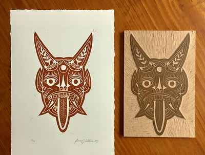 Xilogravura/Woodcut art design devil mask print woodcut xilogravura