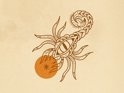 Scorpeye design eye folkart hand drawn illustration label scorpion texture vintage