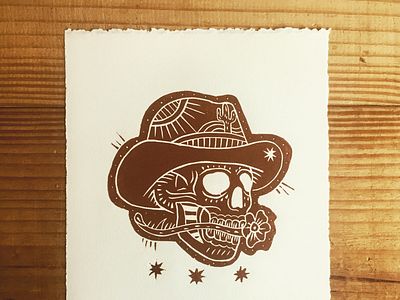 Woodcut/Xilogravura country cowboy print skull woodcut