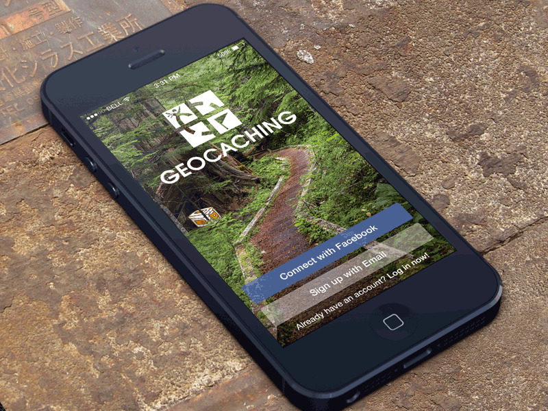 Homescreen Options app game geocaching iphone login mobile navigation outdoors sign up