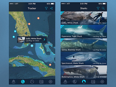 Shark Tracker, Map & List app icon ios7 iphone map ocean sharks tracking water