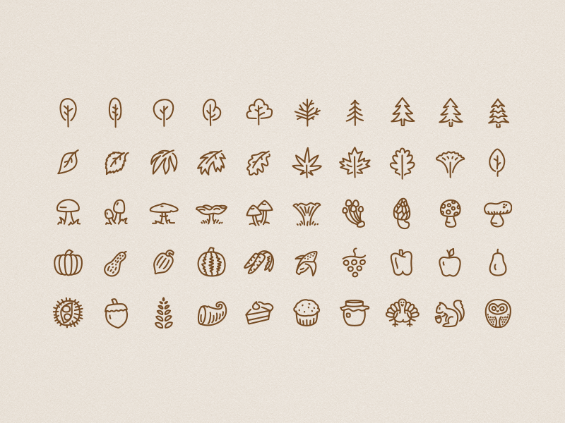 50 Free Autumn Inspired Icons autumn food free freebie icons illustrator leaves line mushrooms outline trees