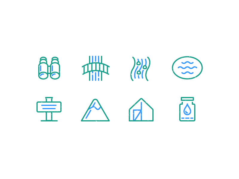 Outside + Stuff Icons water trailhead tent lake river binoculars outline icons outdoors outside