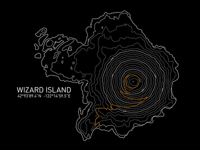 Wizard Island cartographic geography line art map topographic trail