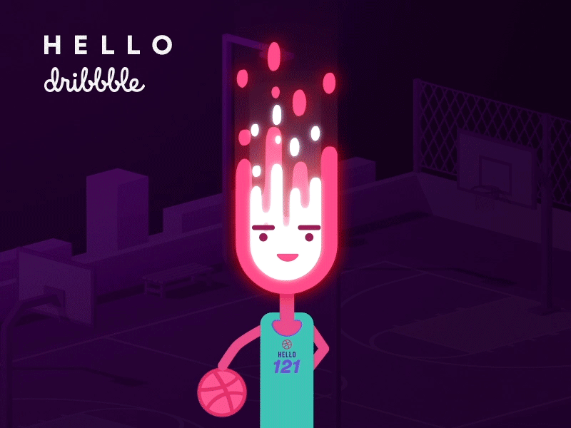 First Shot ball basketball court dribbble fire first shot game hello pink purple universe