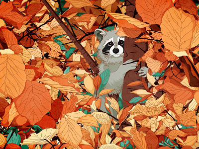 Autumn Racoon animal digitalart drawings illustration racoon