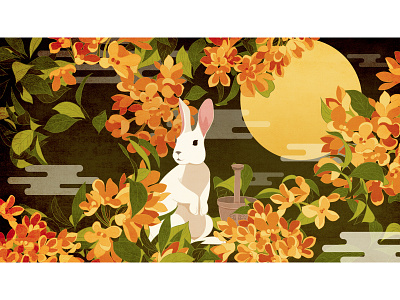 Mid-Autumn Festival chinese digitalart drawing illustration rabbit