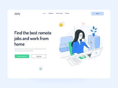 Remote Job Header Concept!. 2k20 agency blue blue illustration brading clean colorful creative find job green header header exploration header illustration job kshuvon remote work typography ui ux web website design