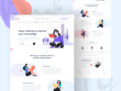 Bookfly Landing Page Design Concept 2k20 agency book book landing page book web branding concept design header illustration landing page shape template ui uiux user experience userinterface ux web design