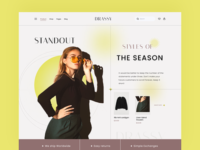 Drassy- Fashion Header Concept! 2k21 cloth clothing company ecommerce fashion fashiondesigner landing page menswear online shopping outfits shopping style summer uiux wear web web design website winter women fashion