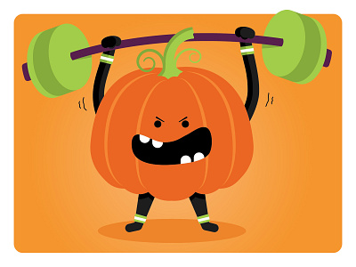 Pump up the pumpkin character event flat art halloween illustration iron orange pump pumpkin pumpkins seasonal silly simple vector workout