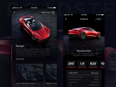 Tesla Mobile Design automotive black car concept mobile red roadster tesla ui