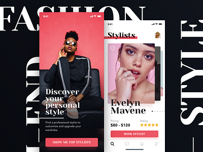 Fashion Stylist App black cards fashion mobile app stylist typography ui ux white