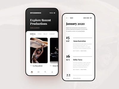 Operahouse Mobile App black classy colors design gold hero logo mobile opera premium serif font typography ui ux white