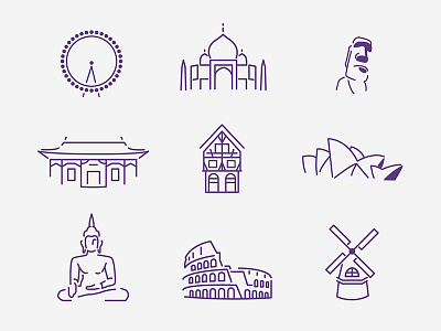 Study Abroad iconography icons study abroad travel travel landmarks vector