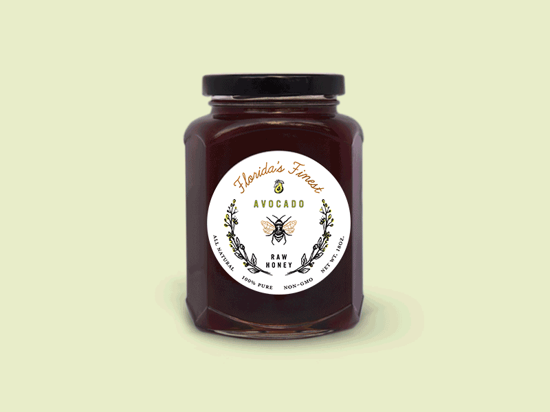 Florida's Finest Raw Honey avocado label design logo organic package design raw honey wildflower