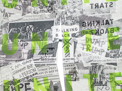 UNITE art not war collage half tone news paper politics protest screenprinting social change unite