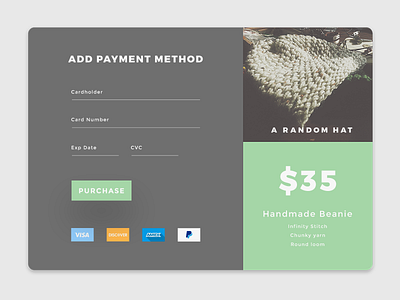 Daily UI #002 - Credit Card Checkout a random hat challenge checkout daily dailyui payment method