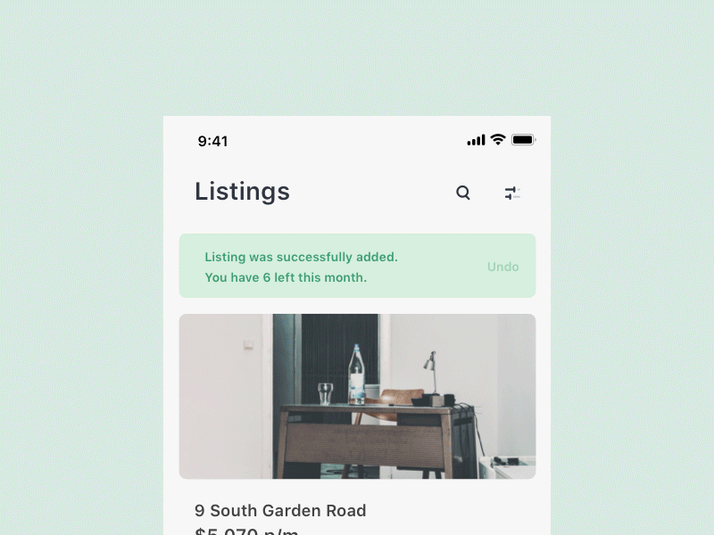 Listings - UI Screens animation app clean design interaction interface ios mobile product ui ux