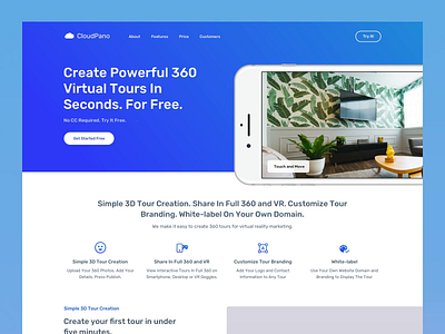 CloudPano Landing Page Interactions 360 animation design interaction interface saas ui uiux vr web webdesign