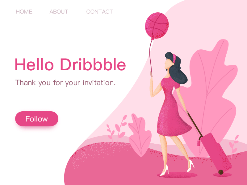 Hello Dribbble dribbble first hello illustration invites pink shot trivial women