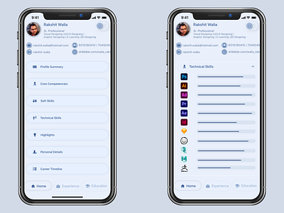 Resume Mobile Light Theme mobile app design ui ui design ux uxdesign