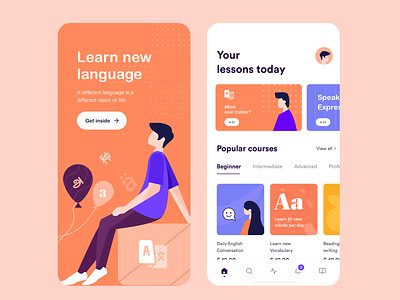 Learning App concept activity app application balloon branding colors design english home illustration ios iphone language learning mobile notification sudhan today translate typography