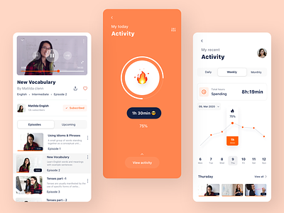 Learning App | Daily Activity activity app branding burnout date design education english event illustration language learning profile she subscribed sudhan tutorials typography vector video