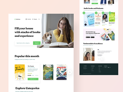Bookhouse landing page adobe xd app store audioook authors biography books branding design fantasy illustration ios iphone people play store podcasts reading reading app reading list sudhan typography